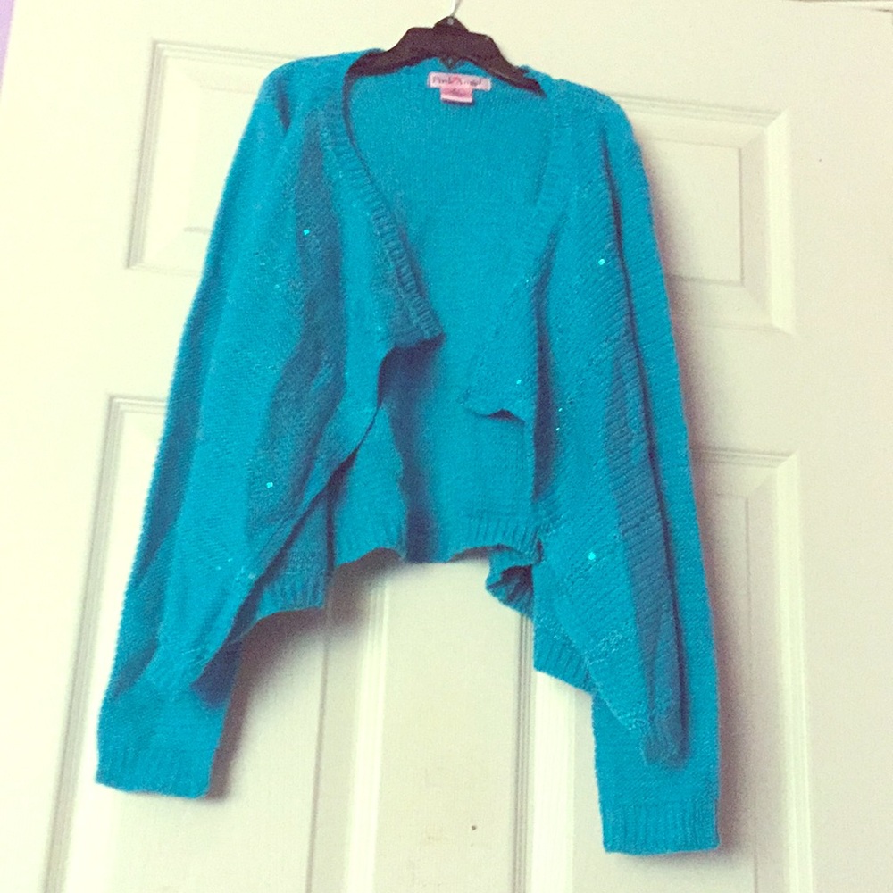 Blue sequined pink angel sweater size 10/12